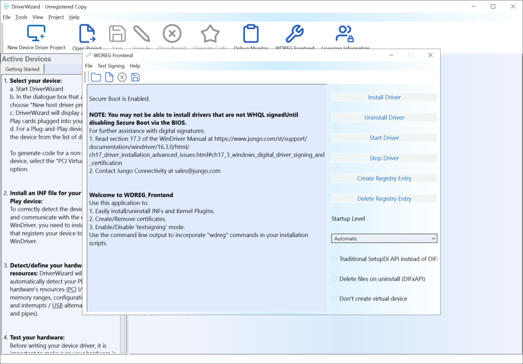 WinDriver WDREG frontend