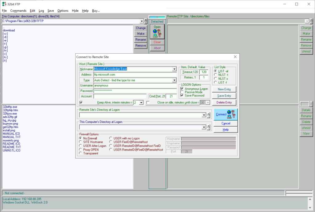 32bit FTP Connection parameters