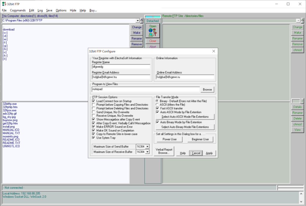 32bit FTP Program configuration