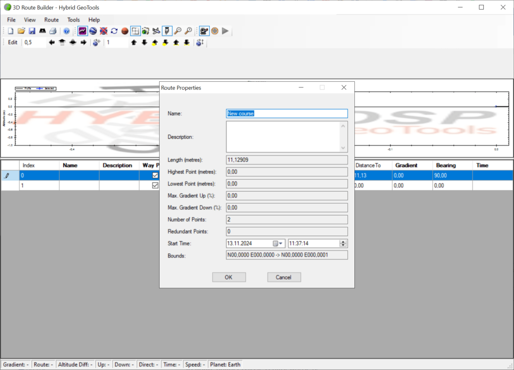 3D Route Builder Course properties