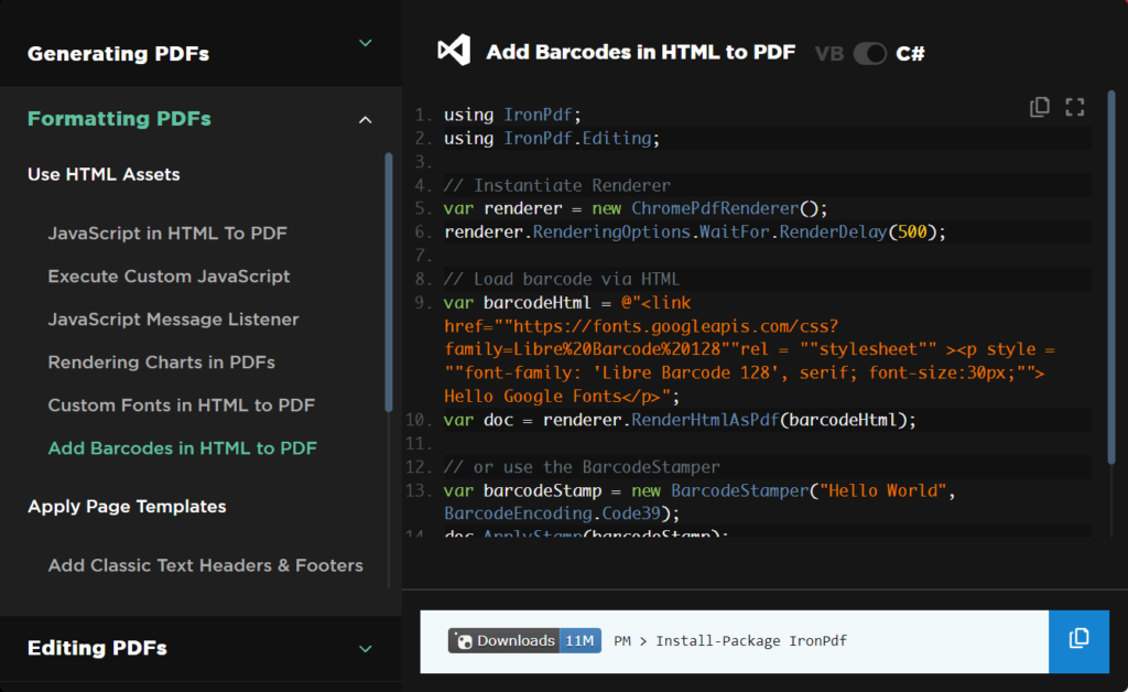 IronPDF Adding barcodes