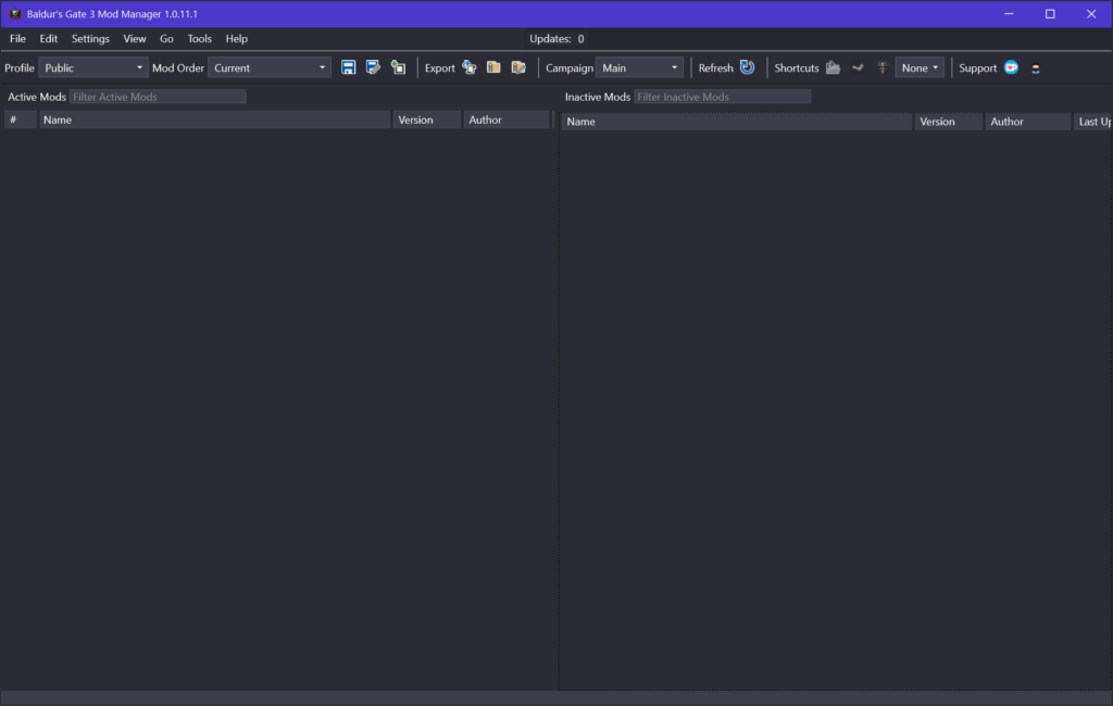 Baldurs Gate 3 Mod Manager Main interface