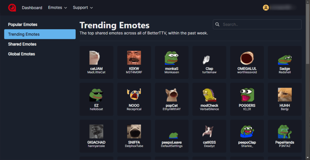 BetterTTV Trending emotes