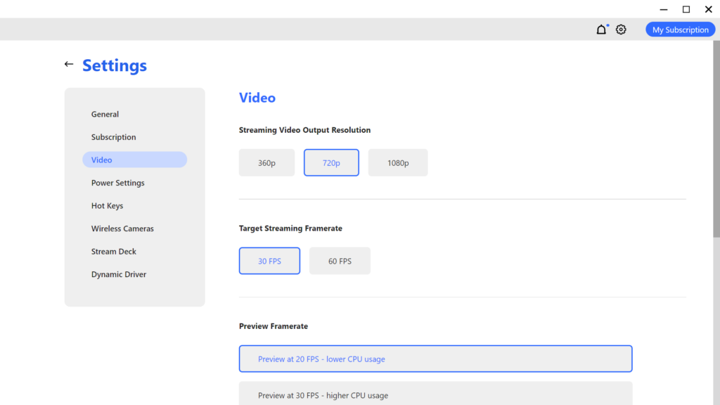 Canon EOS Webcam Utility Streaming parameters