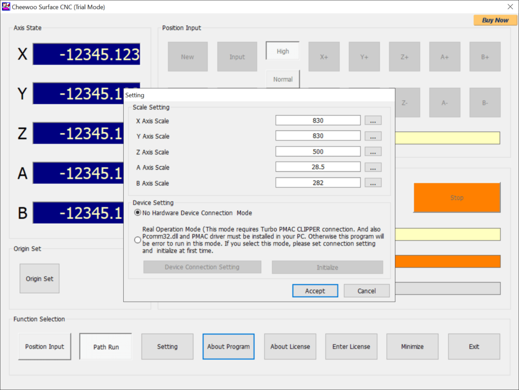 Cheewoo Surface CNC Scale settings