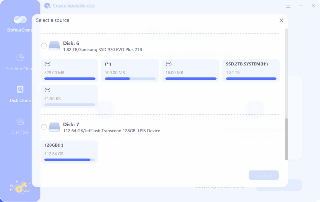 DoYourClone Volume selection