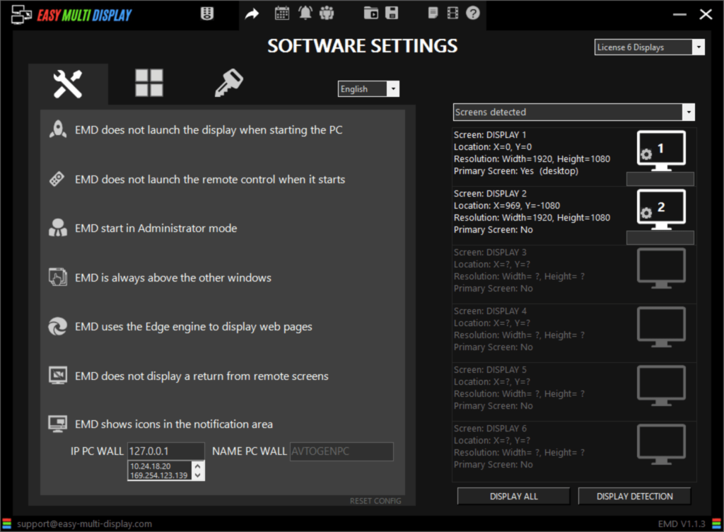 Easy Multi Display Program settings