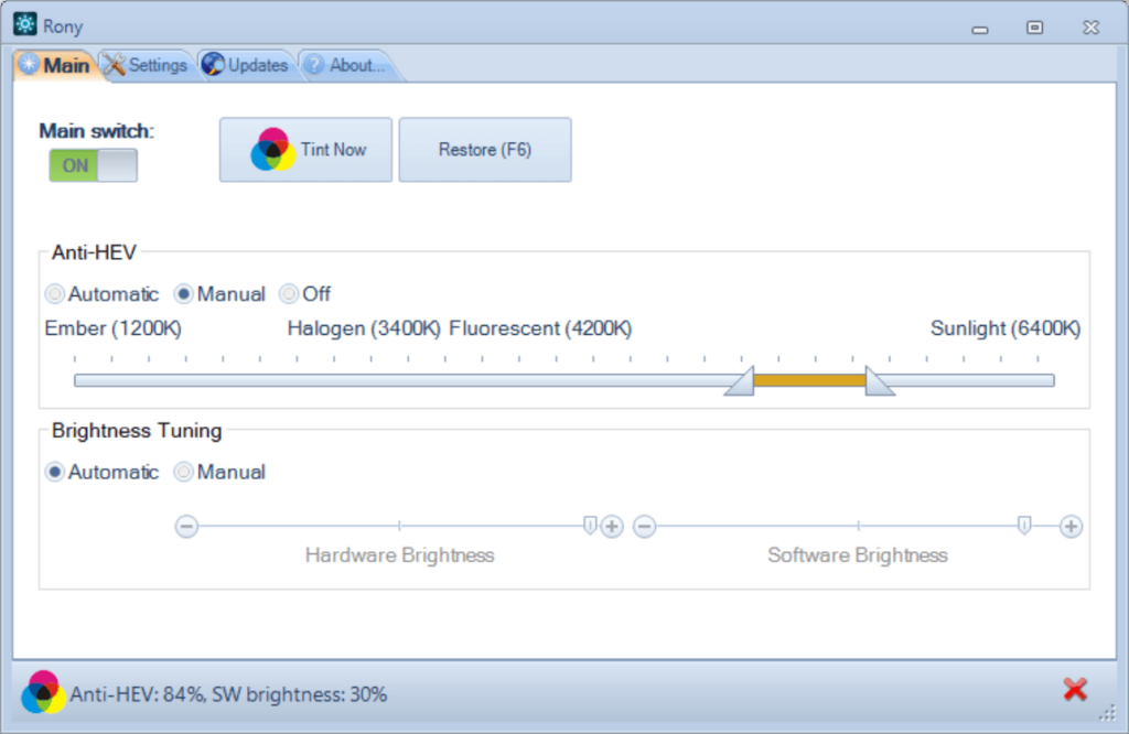 Eye Manager Color temperature slider