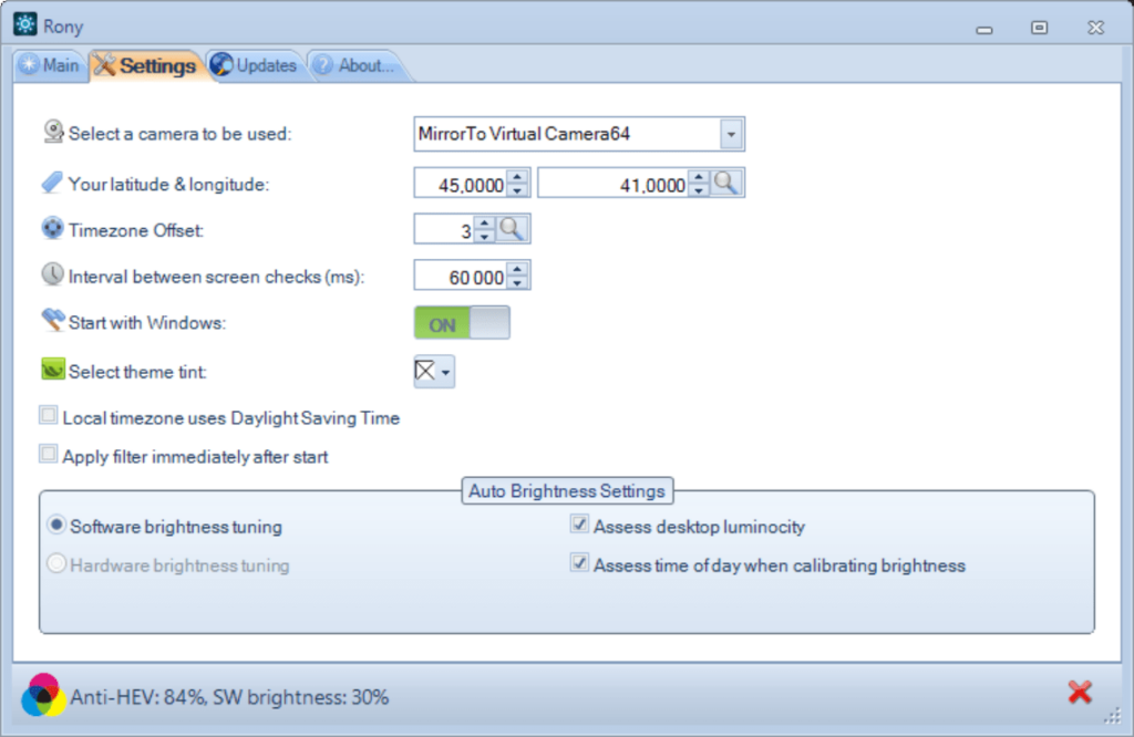 Eye Manager Settings menu