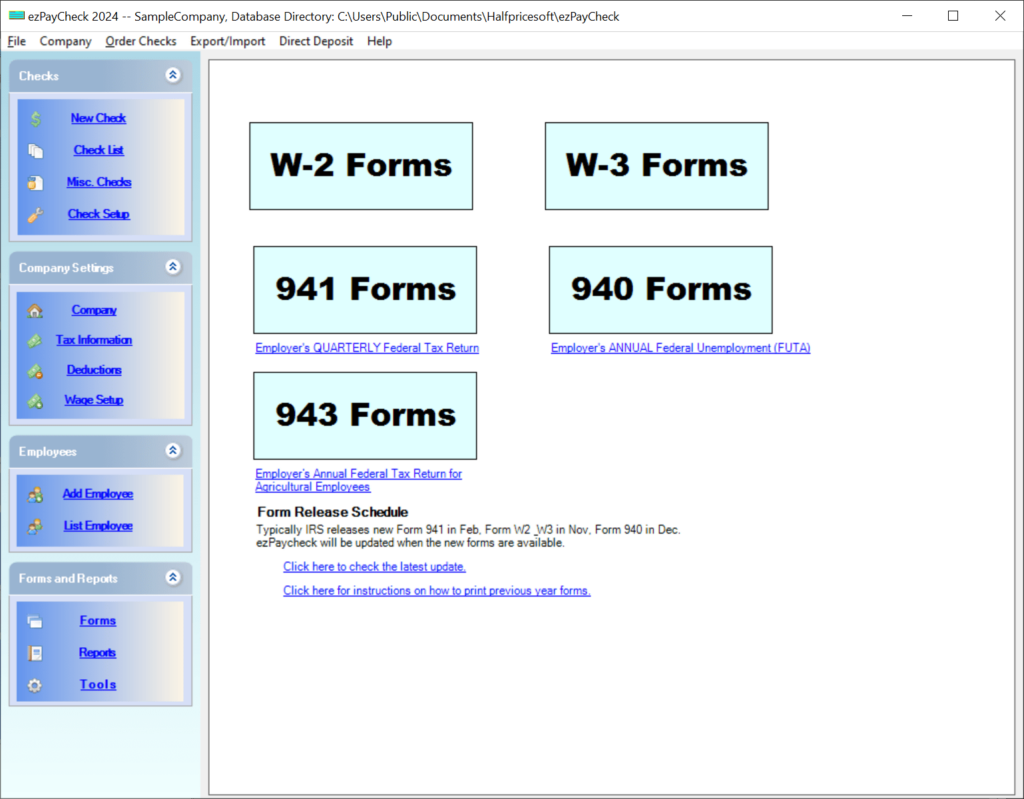 ezPayCheck Tax forms