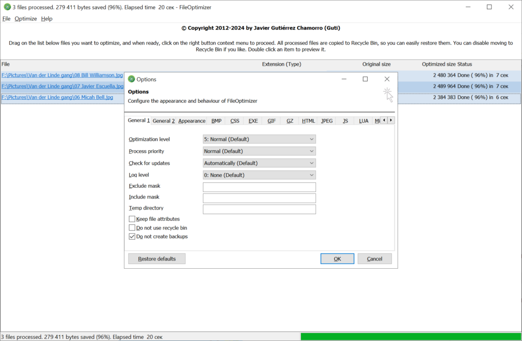 FileOptimizer General settings