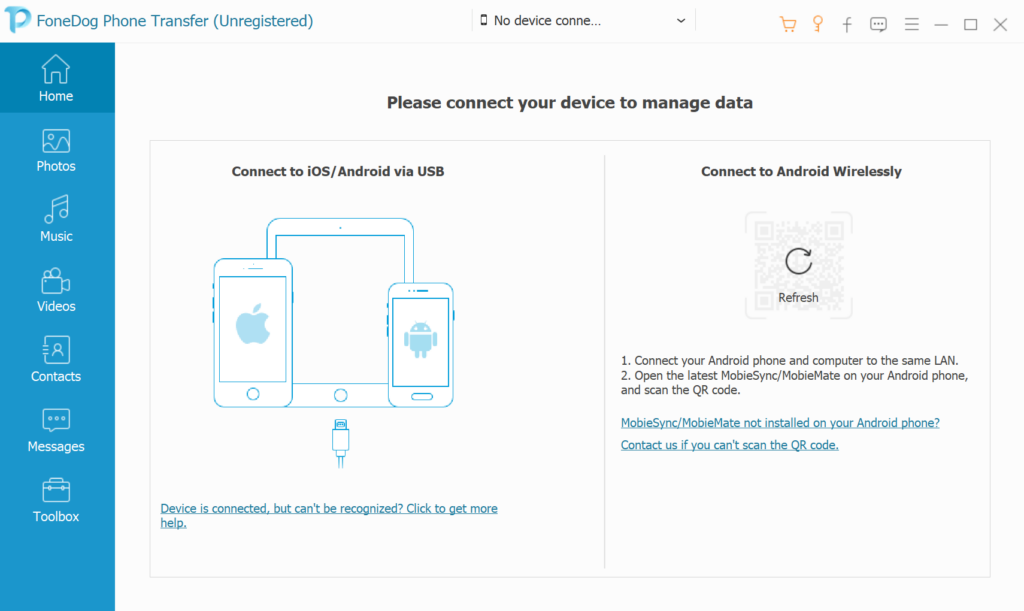 FoneDog Phone Transfer Device connection