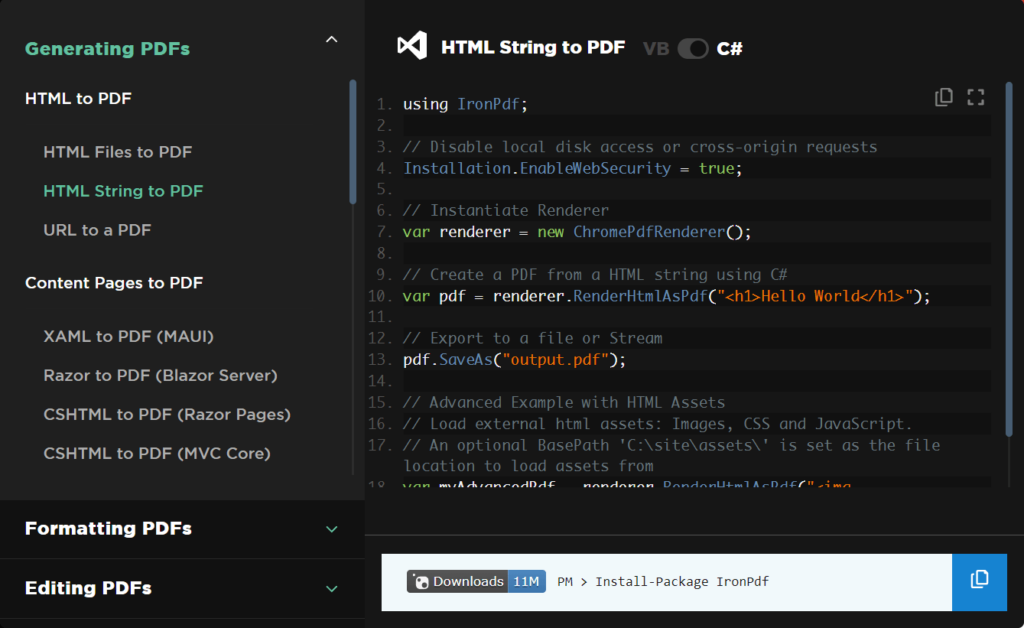 IronPDF HTML Conversion