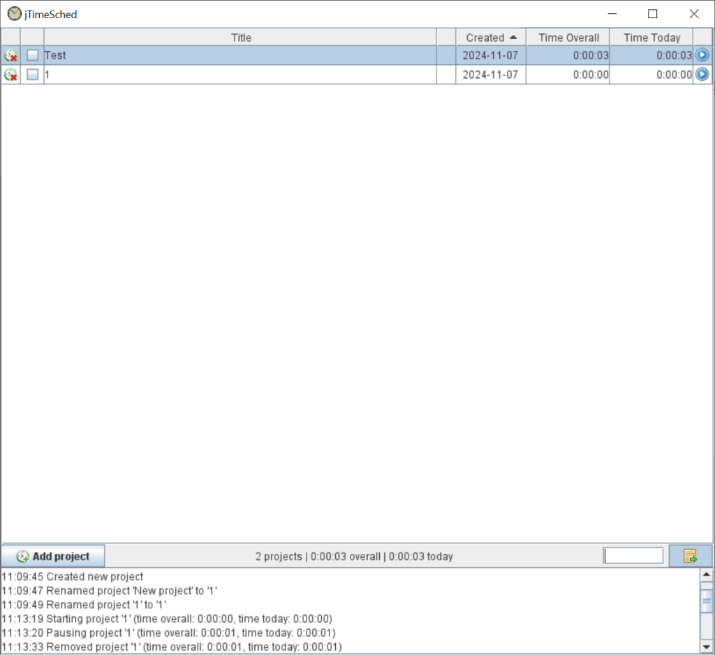 jTimeSched Planned tasks