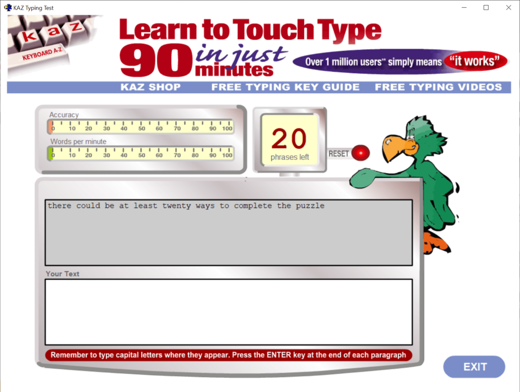 KAZ Typing Test Evaluation process