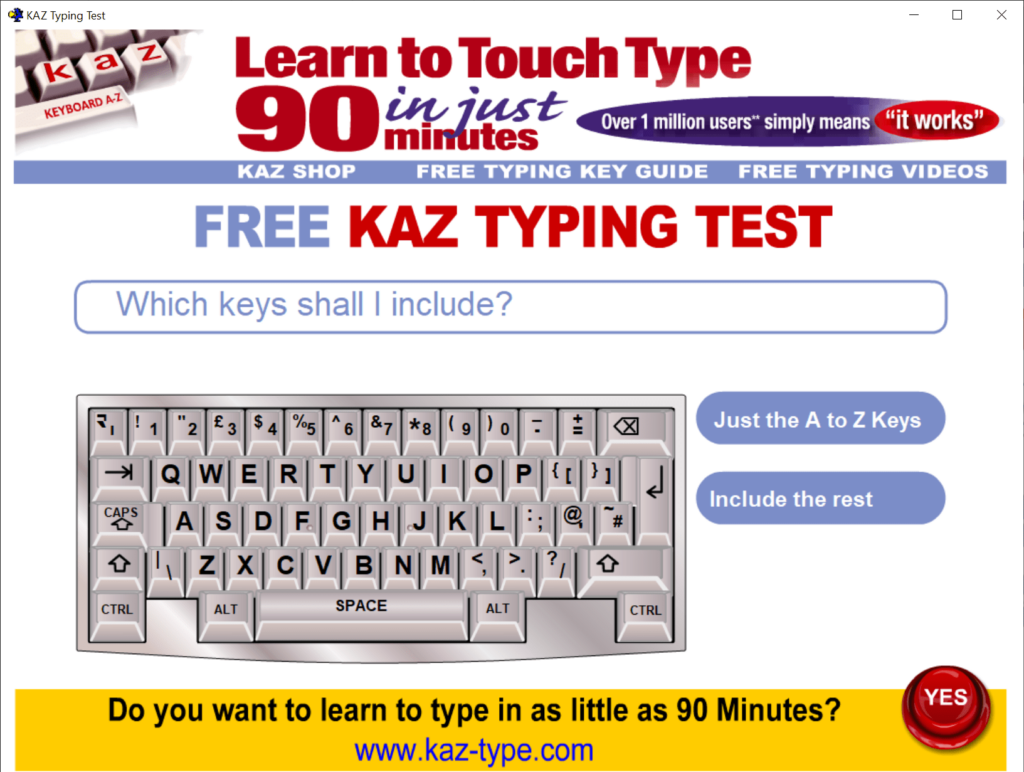 KAZ Typing Test Keyboard parameters