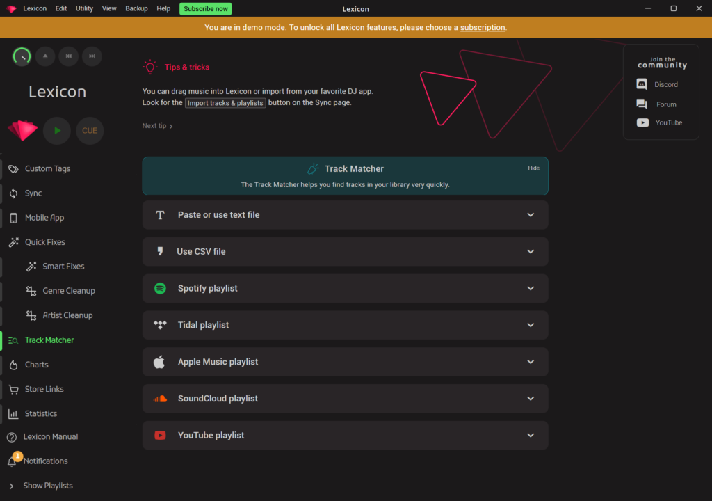 Lexicon Track matcher