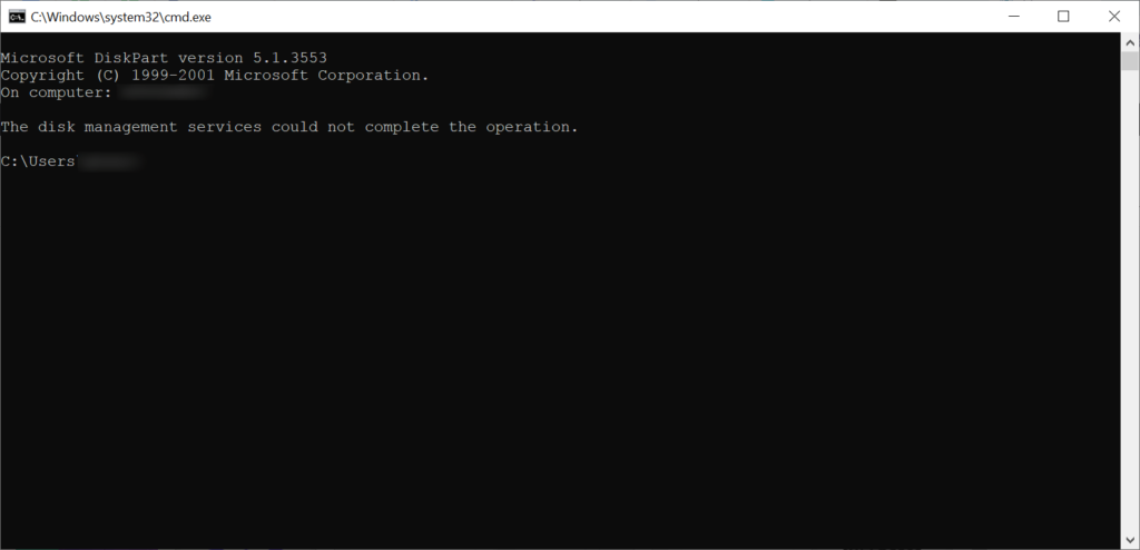 Microsoft DiskPart Command line console