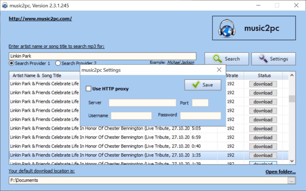 music2pc Network preferences