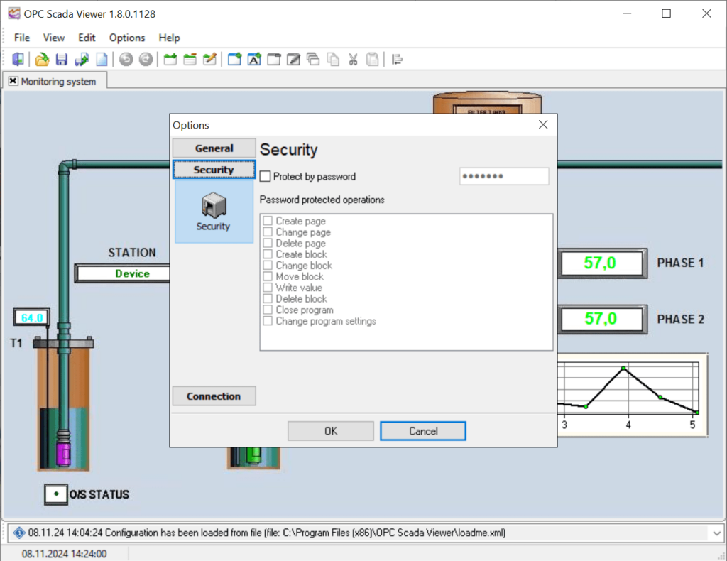 OPC Scada Viewer Security parameters