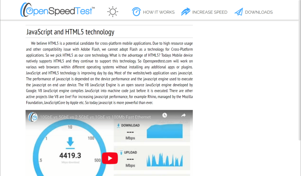 OpenSpeedTest Underlying technology