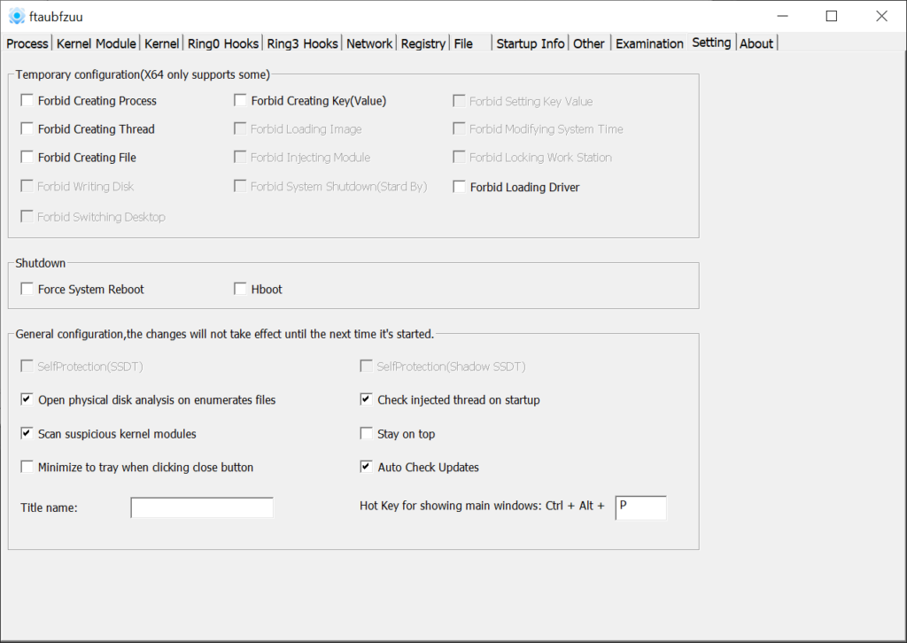 PC Hunter Settings menu