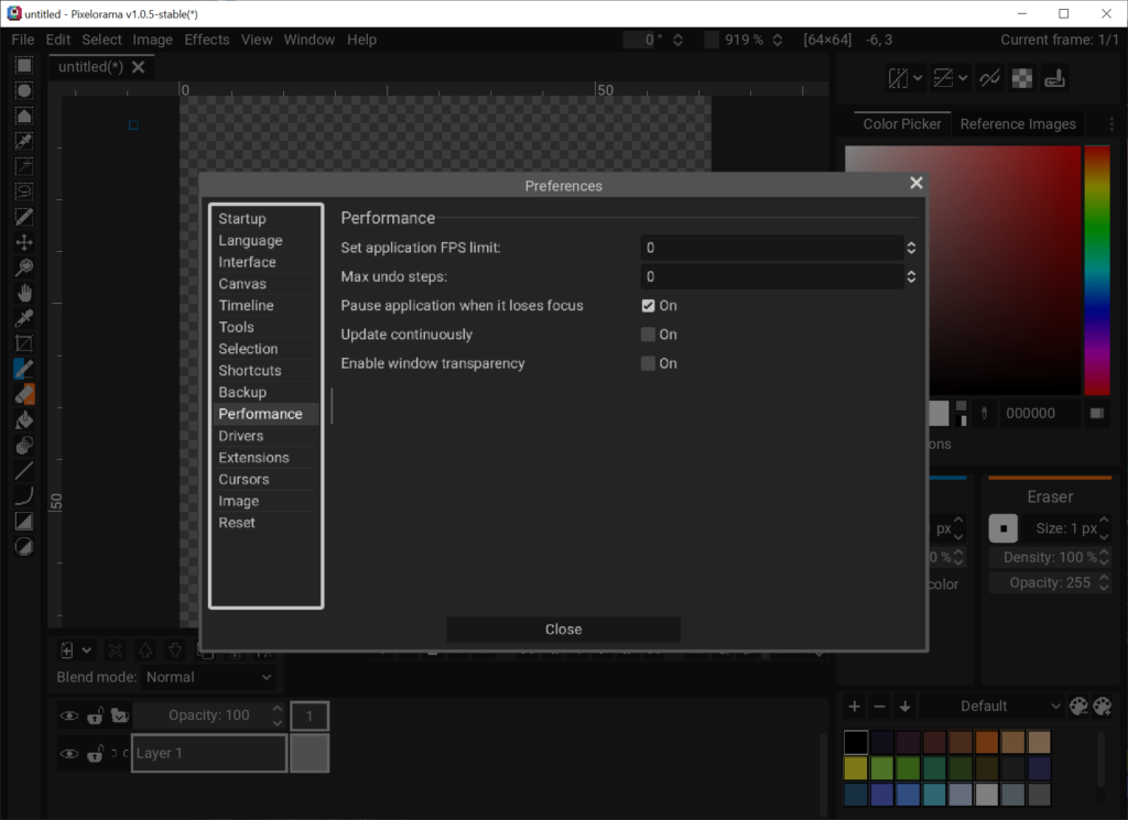 Pixelorama Performance parameters