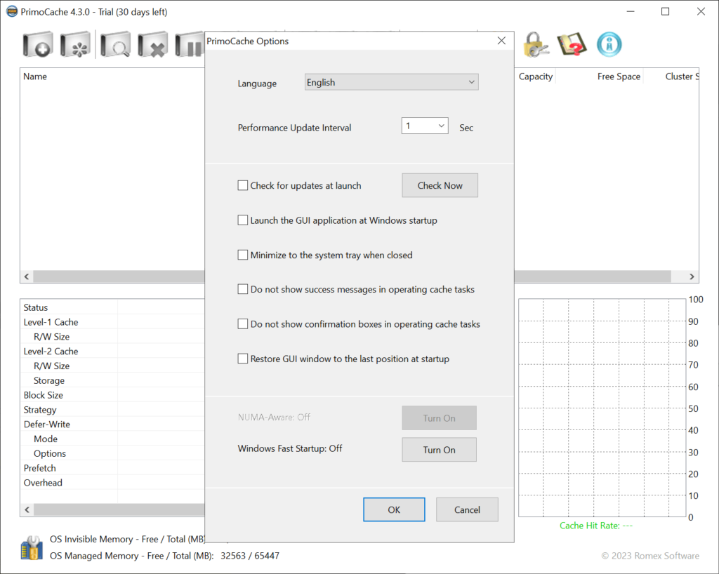 PrimoCache Program parameters