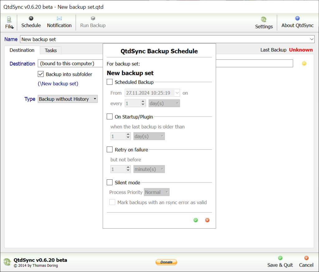 QtdSync Backup schedule