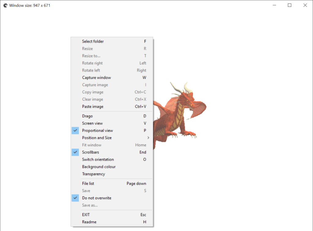 Screen Dragons Context menu