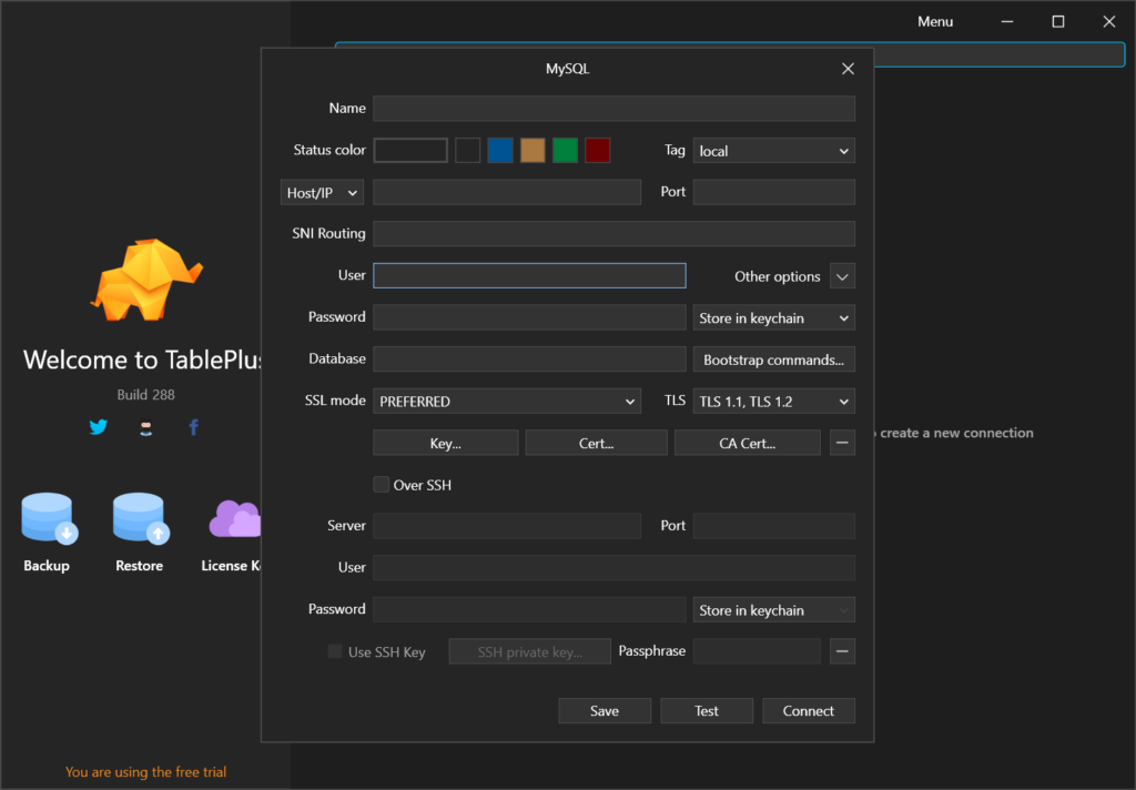 TablePlus Database connection