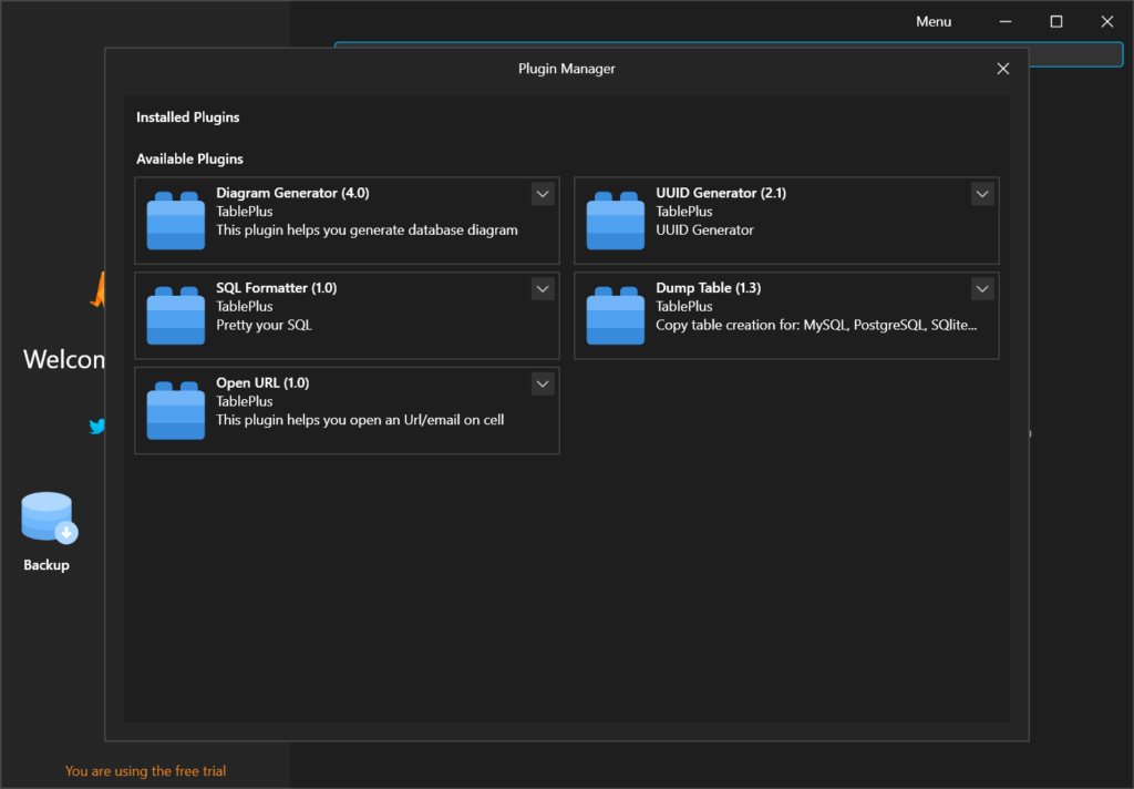 TablePlus Plugin manager