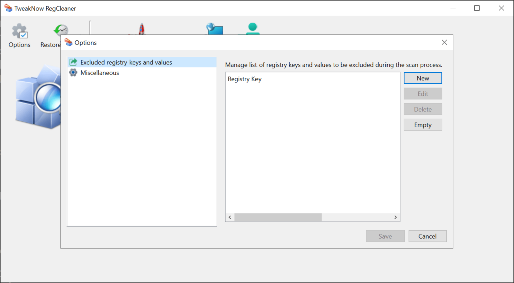 TweakNow RegCleaner Excluded keys