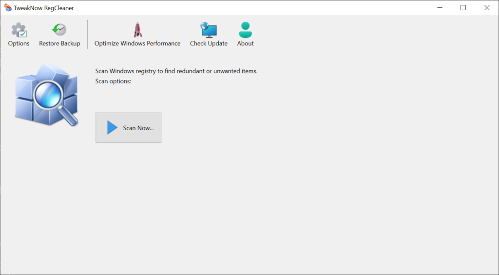 TweakNow RegCleaner Main interface