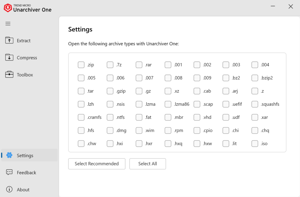 Unarchiver One Supported file types