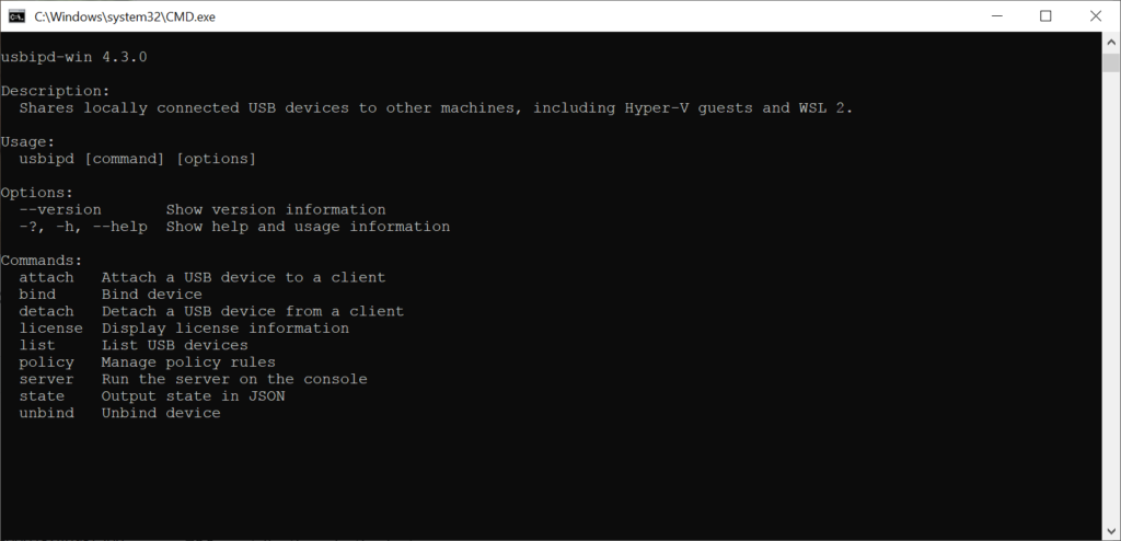 usbipd win Available commands