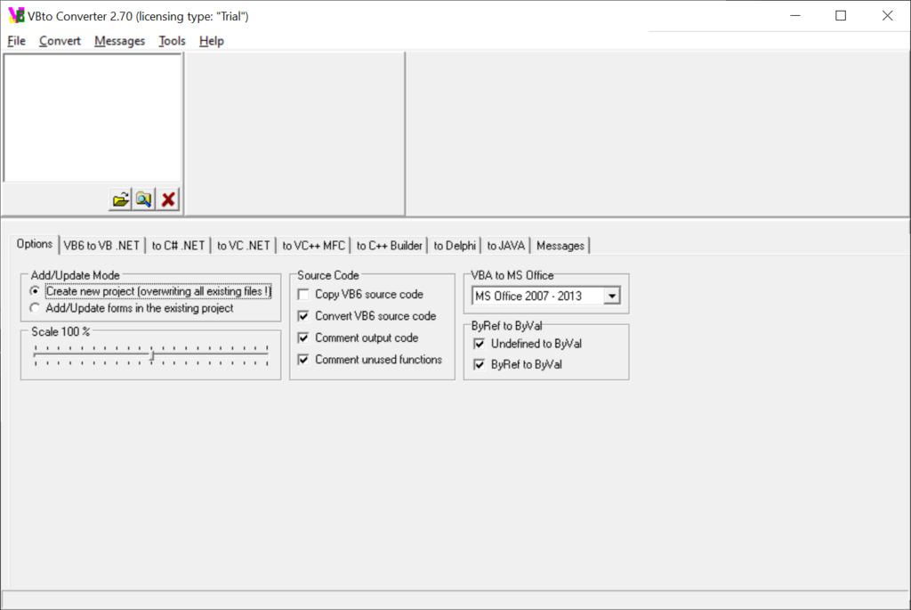 VBto Converter General settings