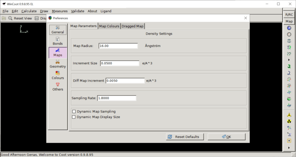 WinCoot Map parameters