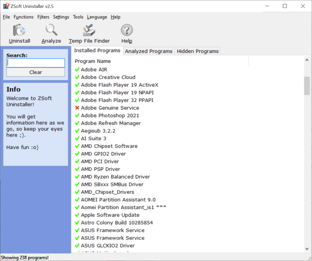 ZSoft Uninstaller Installed products