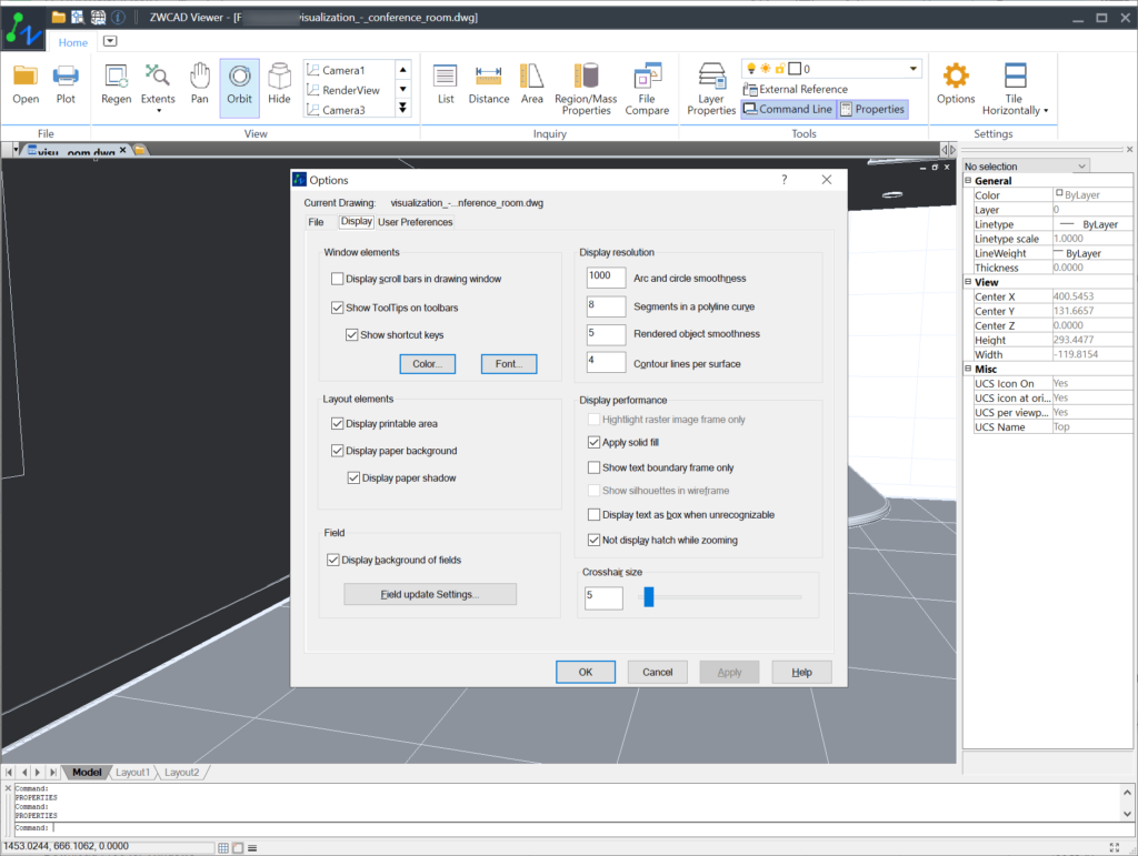 ZWCAD Viewer Display options