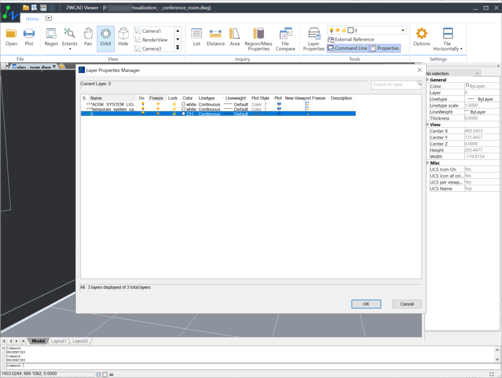 ZWCAD Viewer Layer properties