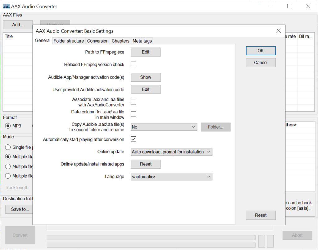 AAX Audio Converter General preferences