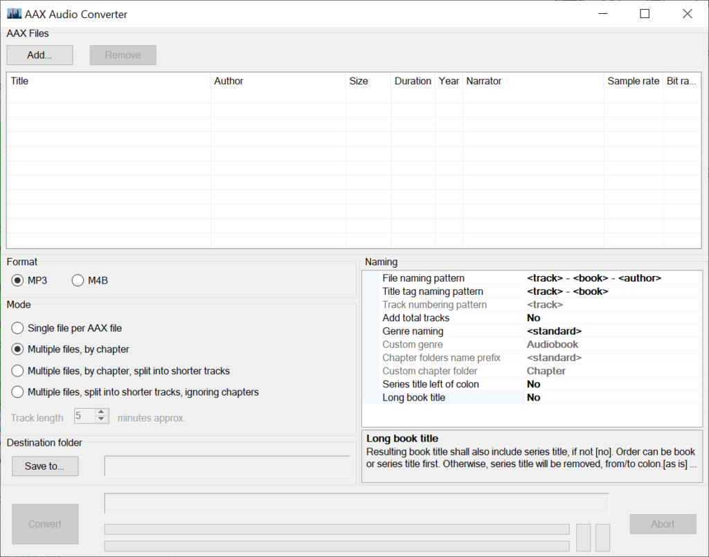 AAX Audio Converter Mode selection