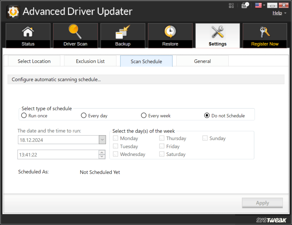 Advanced Driver Updater Scan schedule