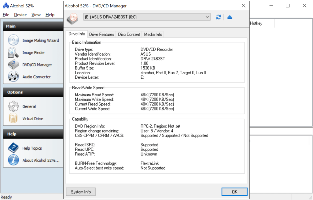 Alcohol 52% Hardware specifications