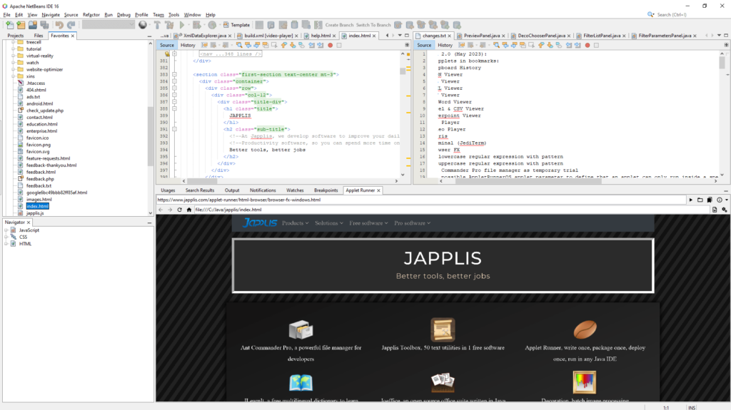 Apache NetBeans 24 Integrated browser