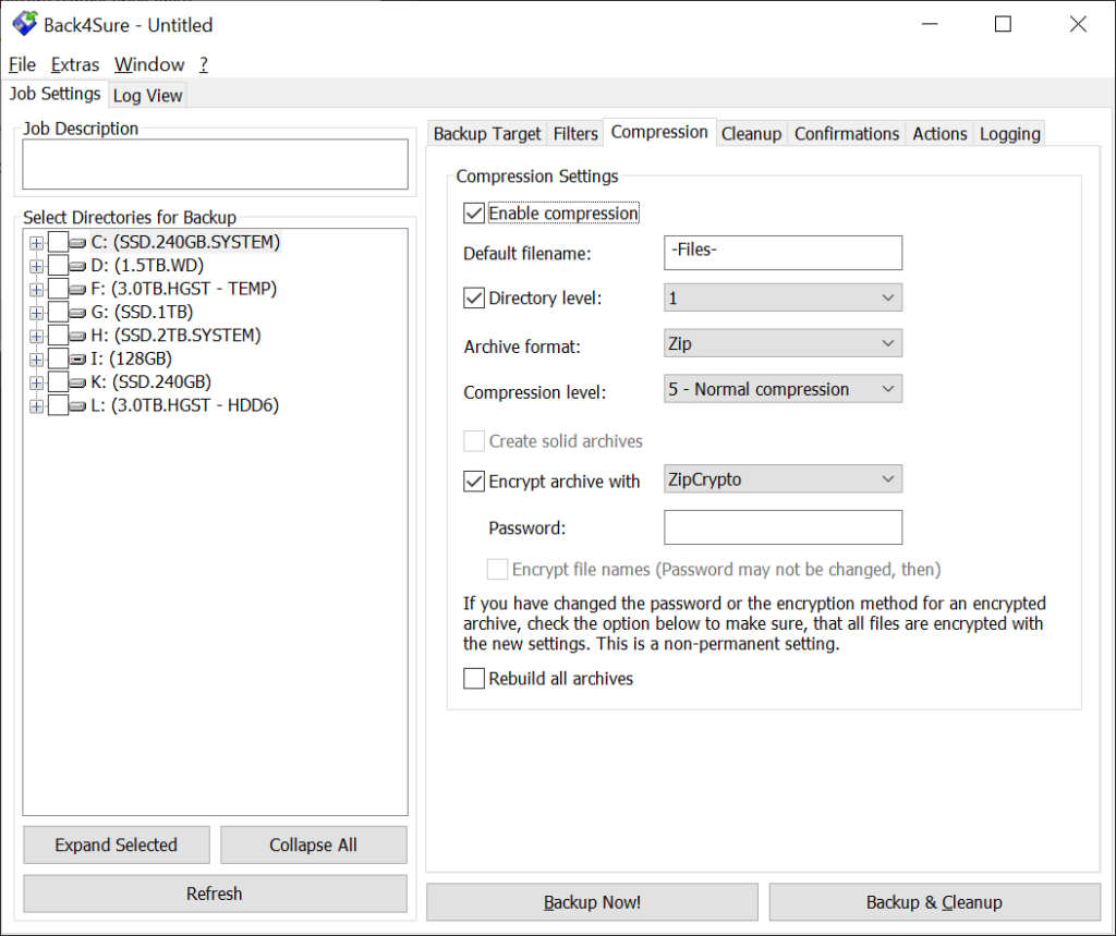 Back4Sure Compression and encryption