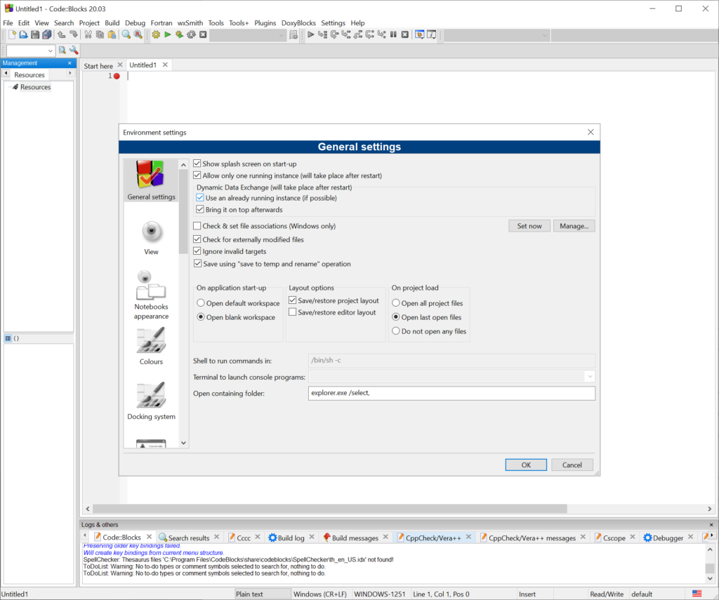 Code Blocks Environment configuration