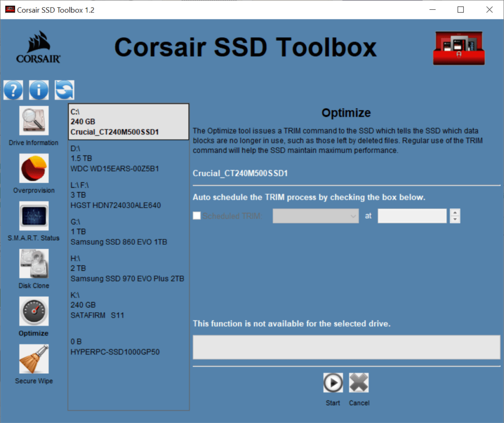 Corsair SSD Toolbox Storage optimization