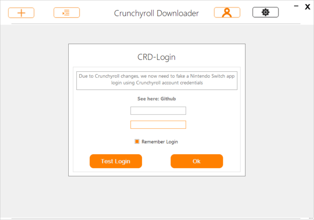 Crunchyroll Downloader Login screen